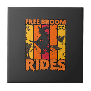 Free Broom Rides Halloween Flying Witch Ghost Bats Ceramic Tile