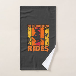 Free Broom Rides Halloween Flying Witch Ghost Bats Hand Towel