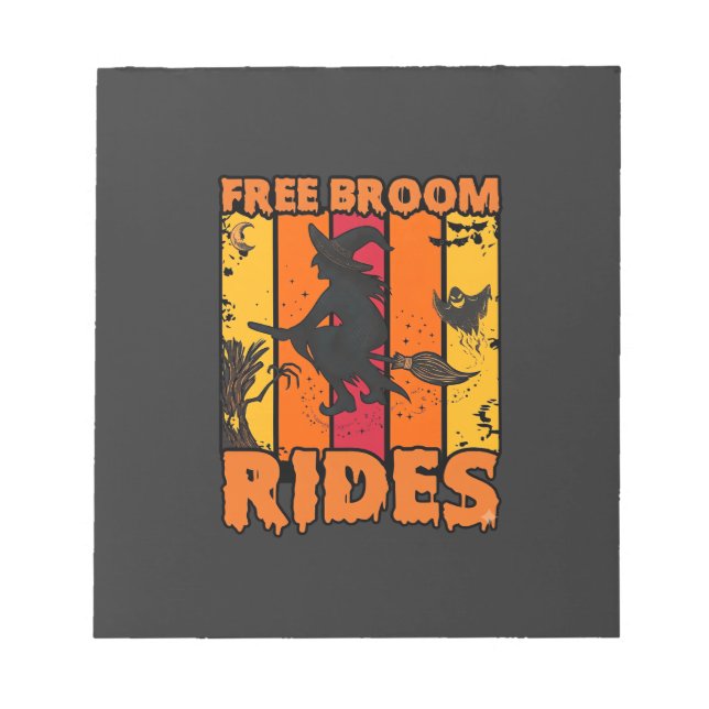 Free Broom Rides Halloween Flying Witch Ghost Bats Notepad (Front)