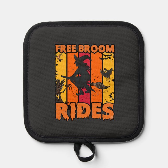 Free Broom Rides Halloween Flying Witch Ghost Bats Pot Holder (Front)