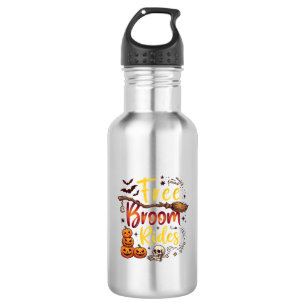 Free Broom Rides Halloween Pumpkins Skull Bats Bon 532 Ml Water Bottle