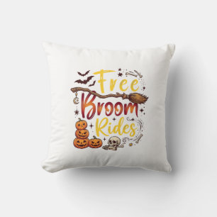 Free Broom Rides Halloween Pumpkins Skull Bats Bon Cushion