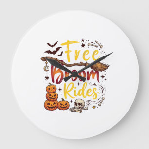 Free Broom Rides Halloween Pumpkins Skull Bats Bon Large Clock