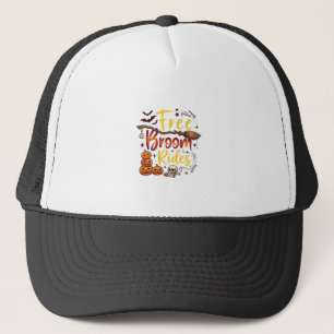 Free Broom Rides Halloween Pumpkins Skull Bats Bon Trucker Hat
