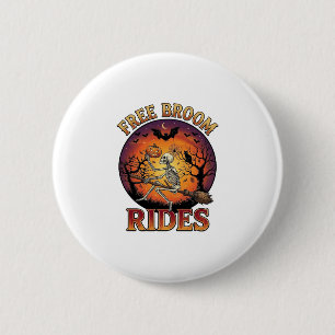 Free Broom Rides Halloween Skeleton Pumpkin Black 6 Cm Round Badge