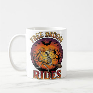 Free Broom Rides Halloween Skeleton Pumpkin Black Coffee Mug