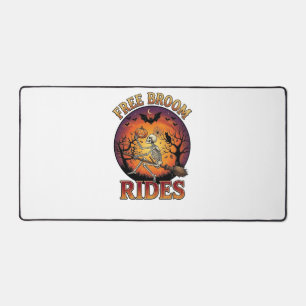 Free Broom Rides Halloween Skeleton Pumpkin Black Desk Mat