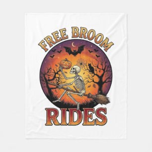 Free Broom Rides Halloween Skeleton Pumpkin Black Fleece Blanket