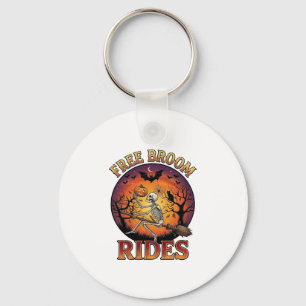 Free Broom Rides Halloween Skeleton Pumpkin Black Key Ring