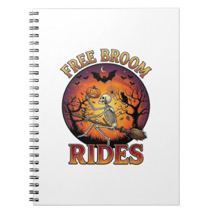 Free Broom Rides Halloween Skeleton Pumpkin Black  Notebook