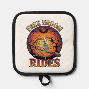 Free Broom Rides Halloween Skeleton Pumpkin Black Pot Holder