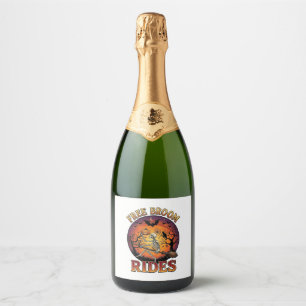 Free Broom Rides Halloween Skeleton Pumpkin Black Sparkling Wine Label