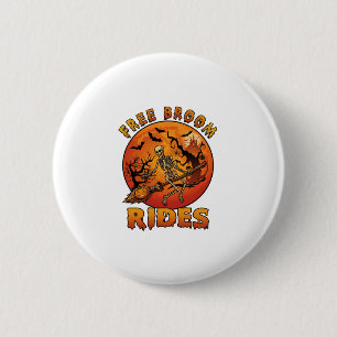 Free Broom Rides Halloween Skeleton Pumpkin Orange 6 Cm Round Badge