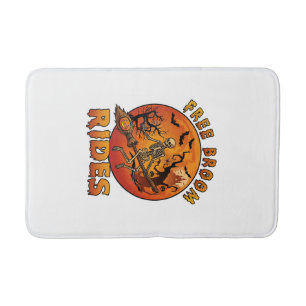 Free Broom Rides Halloween Skeleton Pumpkin Orange Bath Mat