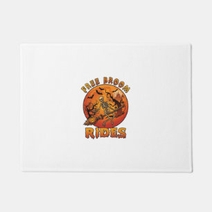 Free Broom Rides Halloween Skeleton Pumpkin Orange Doormat