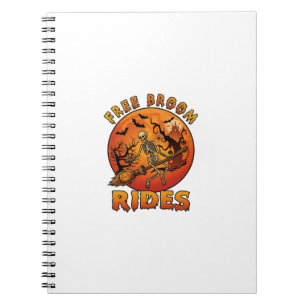 Free Broom Rides Halloween Skeleton Pumpkin Orange Notebook