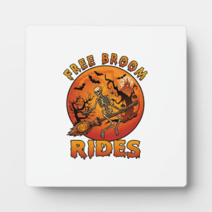 Free Broom Rides Halloween Skeleton Pumpkin Orange Plaque