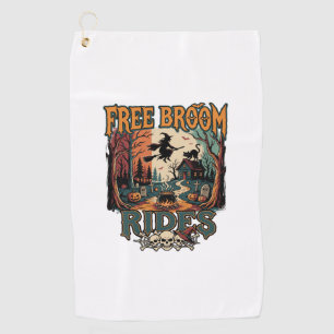 Free Broom Rides Halloween Witch Cat Skulls_1 Golf Towel