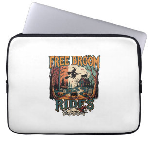 Free Broom Rides Halloween Witch Cat Skulls_1 Laptop Sleeve