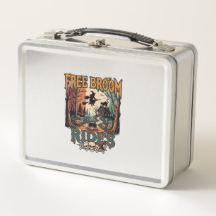 Free Broom Rides Halloween Witch Cat Skulls_1 Metal Lunch Box