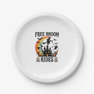 Free Broom Rides Halloween Witch Haunted Castle Sk Paper Plate