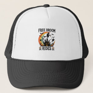 Free Broom Rides Halloween Witch Haunted Castle Sk Trucker Hat