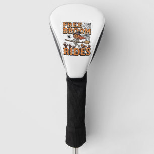 Free Broom Rides Halloween Witch Skeleton Design_1 Golf Head Cover
