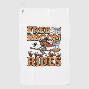 Free Broom Rides Halloween Witch Skeleton Design_1 Golf Towel