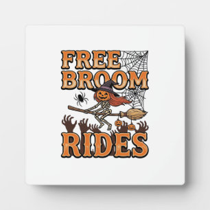Free Broom Rides Halloween Witch Skeleton Design_1 Plaque