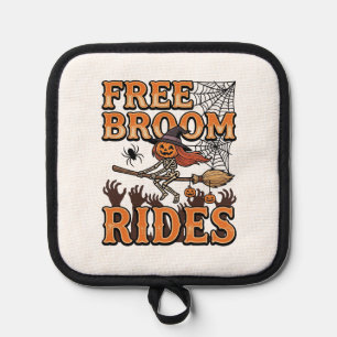 Free Broom Rides Halloween Witch Skeleton Design_1 Pot Holder