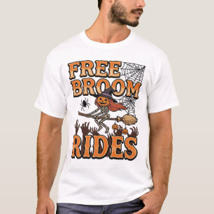 Free Broom Rides Halloween Witch Skeleton Design_1 T-Shirt