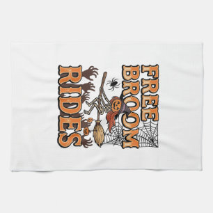 Free Broom Rides Halloween Witch Skeleton Design_1 Tea Towel