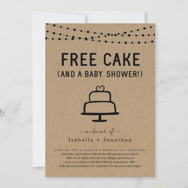 Free Cake and a Baby Shower Couples Gender Neutral Invitation (Front)