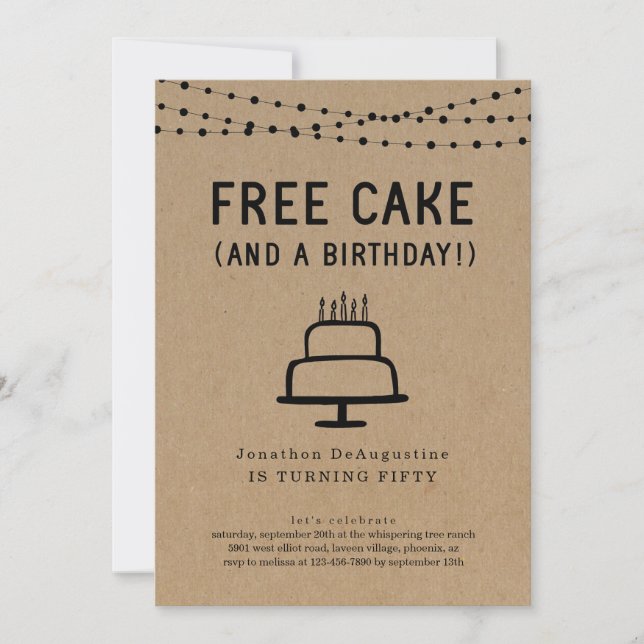 Free Cake Funny Birthday Party Invitation (Front)