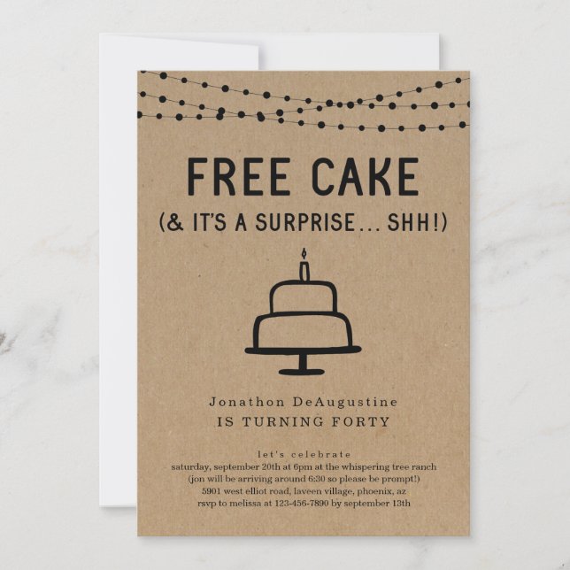 Free Cake Funny Surprise Birthday Party Invitation (Front)