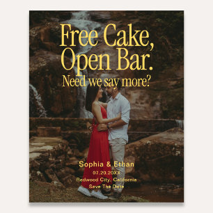 Free Cake Open Bar Retro Photo Save The Date Flyer