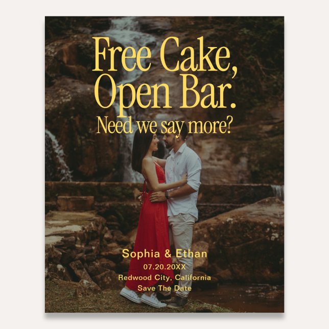 Free Cake Open Bar Retro Photo Save The Date Flyer (Creator Uploaded)
