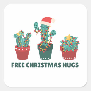 Free Christmas Hugs Funny Cactus Plants Square Sti Sticker
