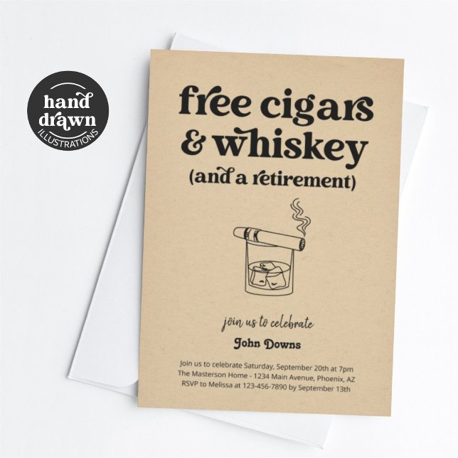 Free Cigars & Whiskey Funny Retirement Party Invitation (Creator Uploaded)