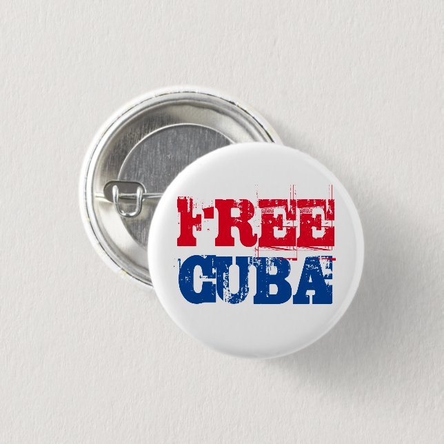 Free Cuba SOS Cuba red white blue pin button (Front & Back)