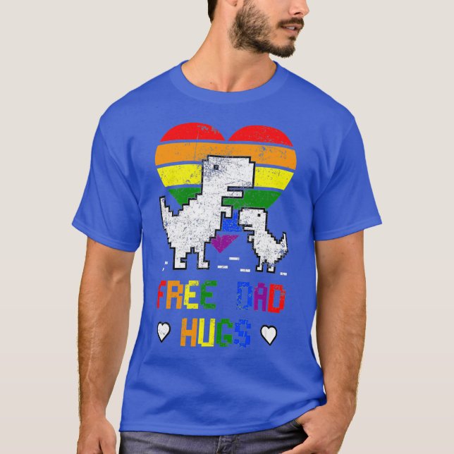 Free Dad Hugs Dinosaur Tre Dino LGBTQ Pride Re T-Shirt (Front)