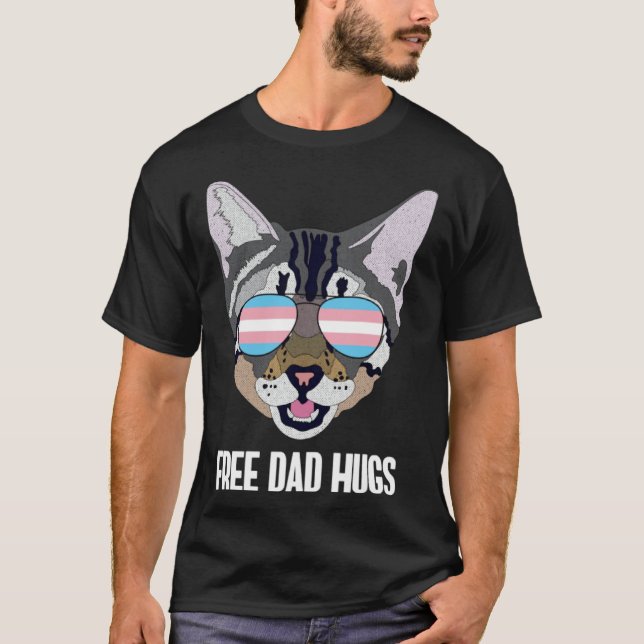 Free Dad Hugs Funny Cat Trans Pride T-Shirt (Front)