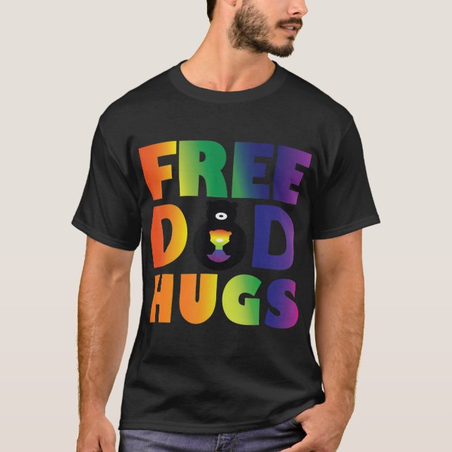 Free Dad Hugs LGBT  Rainbow Pride Men Women T-Shirt (Front)