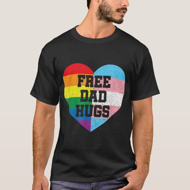 Free Dad Hugs Pride LGBT Rainbow Flag Family T-Shirt (Front)