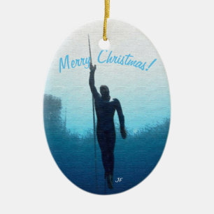 Free diving ceramic ornament
