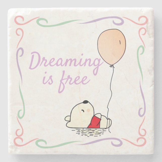 Free Dreams Bear with Balloons Stone Coaster (Front)