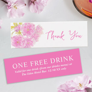 Free drink wedding voucher pink blossom