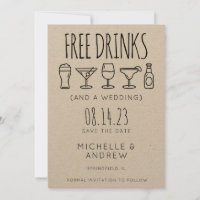 Free Drinks And A Wedding Save the Date