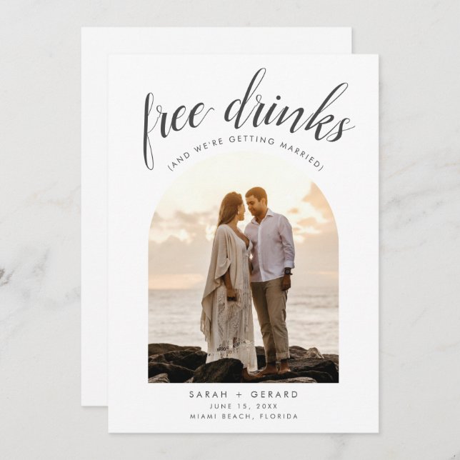 Free Drinks Arch Photo Beach Wedding Save The Date (Front/Back)