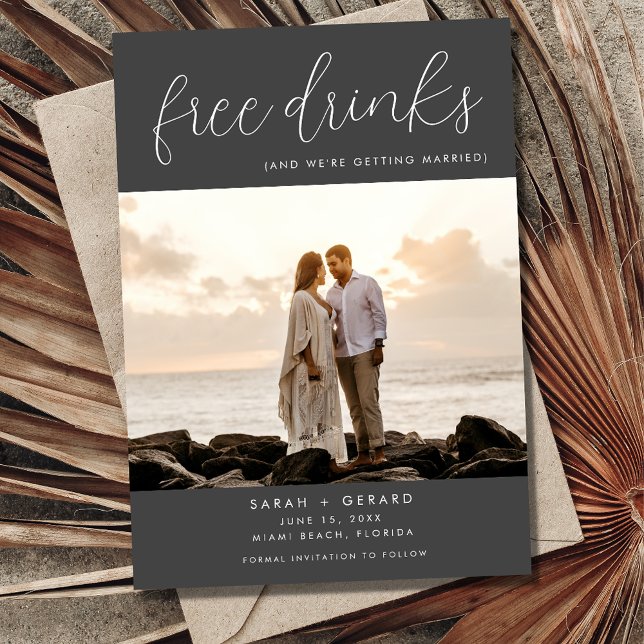 Free Drinks Beach Destination Wedding Photo Save The Date (Creator Uploaded)